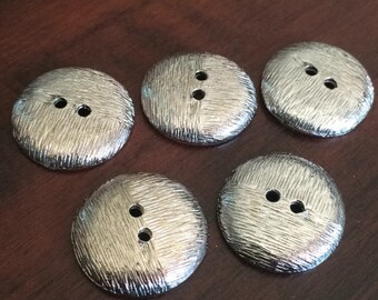 Large Silver Button Lot, Metal Buttons, 1 Inch Silver Buttons, Vintage Silver Buttons, Coat Buttons, 5 Large Silver Buttons, 5 Metal Buttons