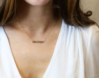 Personalized Name Bar Necklace - Personalized Gold or Silver Name Plate Necklace . Initial Bar Necklace Customized Silver/Gold Bar EP021