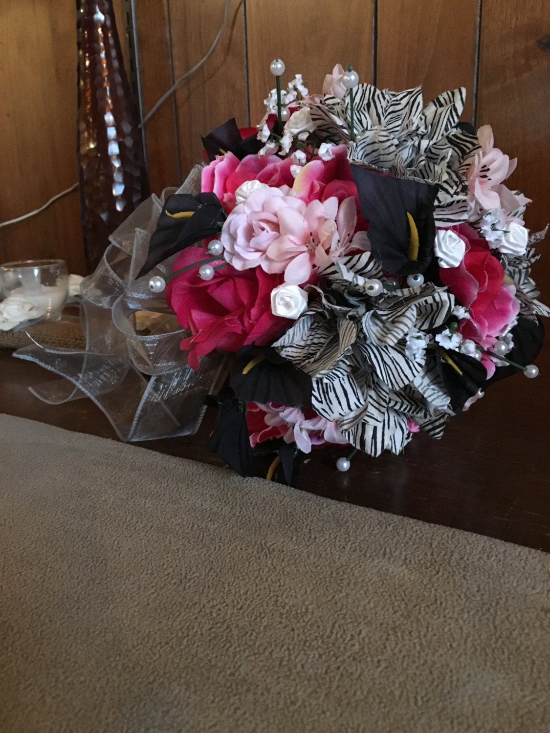 Zebra Pink Brides Bouquet by KFoxCreations on Etsy