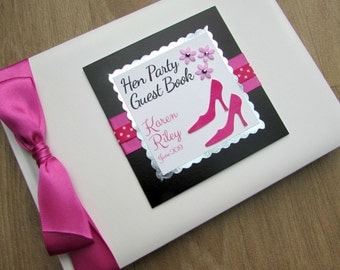 Hen Party Guest Book Personalised Retirement Birthday Memory Book Journal Gift Shoes & Flowers Cerise Black