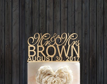 Personalized Custom Mr & Mrs Wedding Cake Topper with YOUR Last Name and date