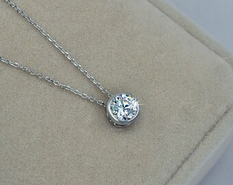 Bezel Necklace - Solitaire Necklace - Crystal Necklace - Cubic Zirconia Necklace - 1 Carat - Simple Necklace - Layering Necklace - AN0034