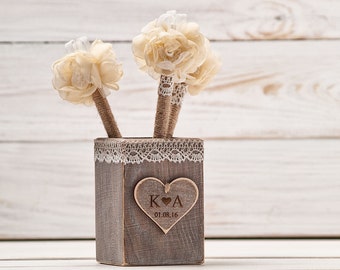 Guest Book Pen Holder Wedding Pen Rustic GuestBook Pens Rustic Holder Burlap Pen Flower Wedding Pen Shabby Chic Pen