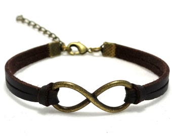 Leather Infinity Bracelet, Infinity Jewelry, Leather Bracelet, Unisex Bracelet, Men Leather Bracelet, Mens bracelet, Bohemian Bracelet
