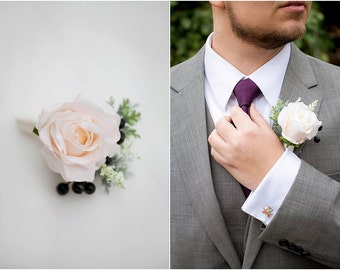 Wedding flowers, Rose Boutonniere, Ivory Boutonniere, Groom Groomsmen Wedding Flower, Fall Wedding, Rustic Wedding Boutonnieres