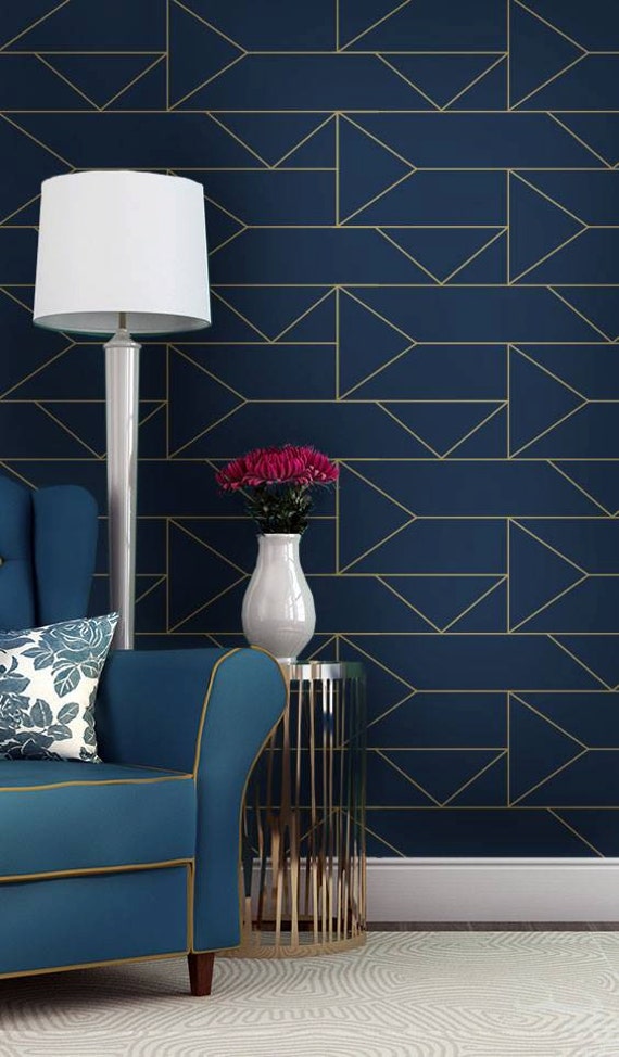Navy geometric vinyl wallpaper, removable, self adhesive nursery MB050