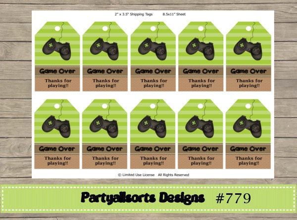 00 DIY Game Over/Games Gift Tags/ Thank You/Favor Tags