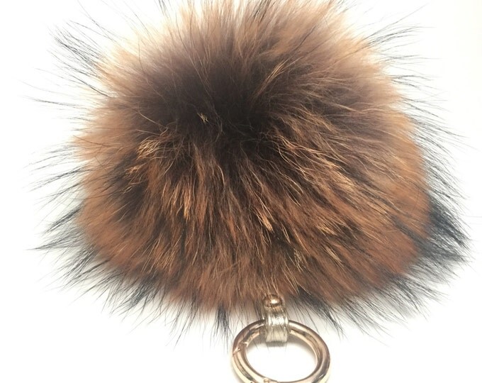 Rusty Raccoon Fur Pom Pom bag charm keychain fur ball puff