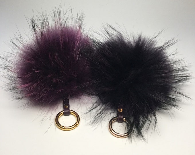 Pom-pom bag charm, fur pom pon keychain purse pendant in purple