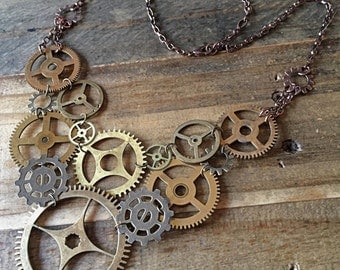 Steampunk Clockwork Gear Bib Necklace II