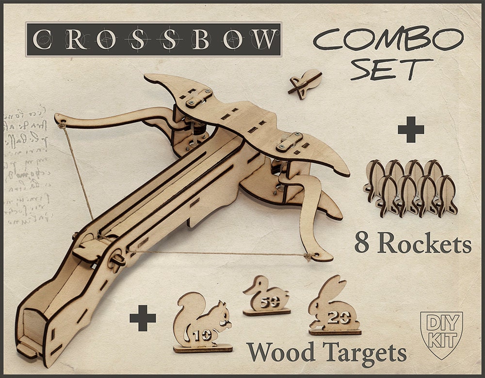 Wood Crossbow DIY Kit With targets. Gift For Him Father Gift