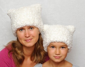 Mommy and me Pussyhat kids cats baby bear Cat hat kids hat matching mother daughter ear hat knit hats kids hats Winter hat for women white