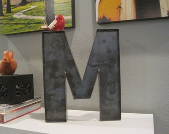 12" Raw Steel Metal Shelf or Wall Letter M-Rustic Vintage Inspired Industrial Metal Letter-A to Z Available-Wedding-Gift-Home-Metal Letter M