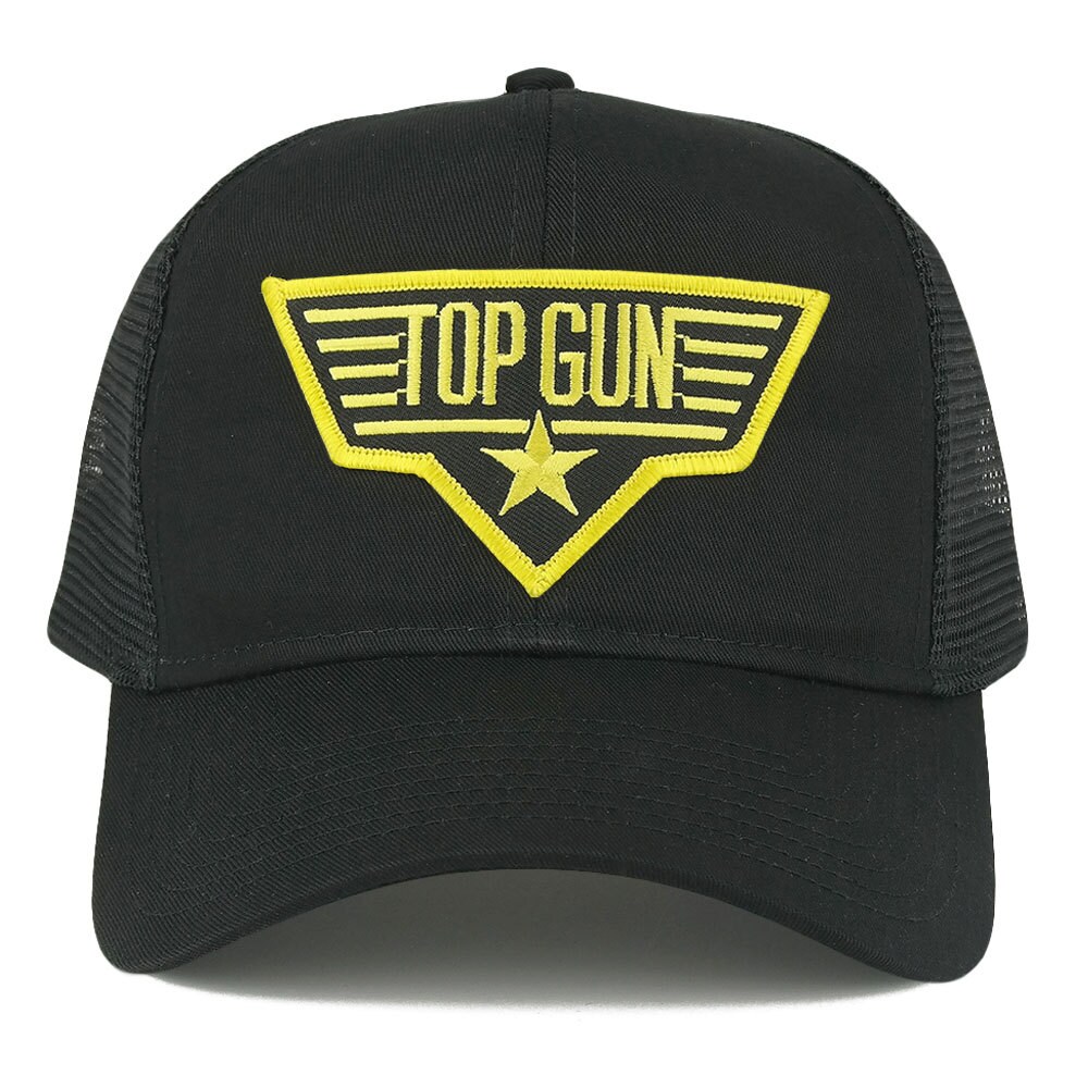 Top Gun Black Yellow Embroidered Iron On Patch Adjustable Mesh