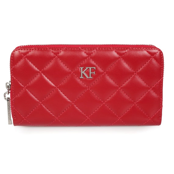 red genuine leather purse