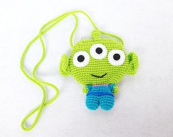 Alien Toy Story crocheted purse or bag ,Crochet minions, Handmade crochet bag, crochet purse