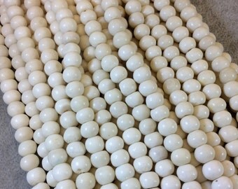 8mm White/Ivory Colored Smooth Ox Bone Round/Rondelle Beads with 2mm Holes - 15.5" Strand (Approx. 62 Beads) - Sold by the Strand