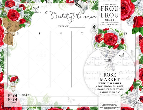 Roses Planner Red Rose Weekly Planner Printable Agenda