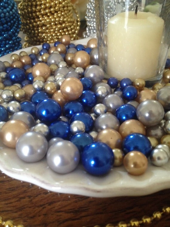 265 Pcs Pearl Bead Vase Fillers Royal Blue Gold Silver