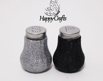 Glitter Salt & Pepper Shakers Set Black and Silver