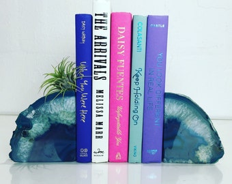 Blue Agate Bookend Sets // Boho Decor // Available in Pink, Purple, Blue & Teal
