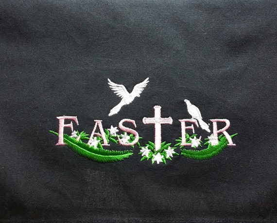 Embroidered Black Easter Dish Towel