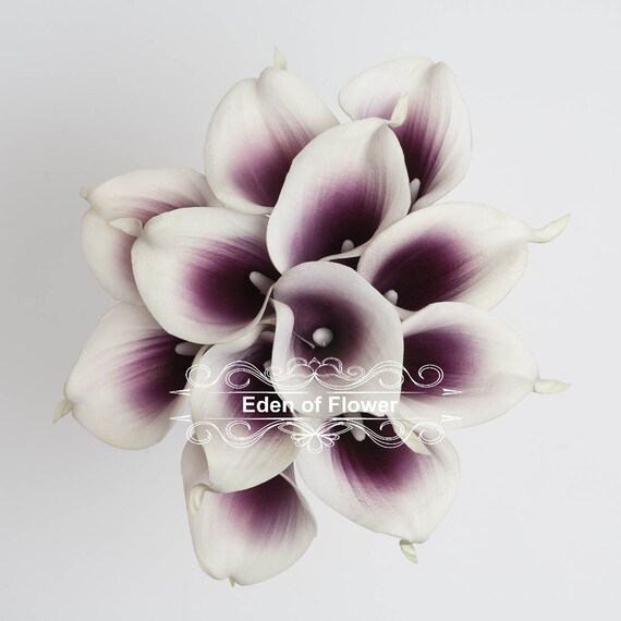 Real Touch Picasso Calla Lilies Purple Bouquets for Wedding