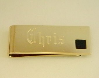 Gold Tone Name Etched CHRIS Money Clip Holder