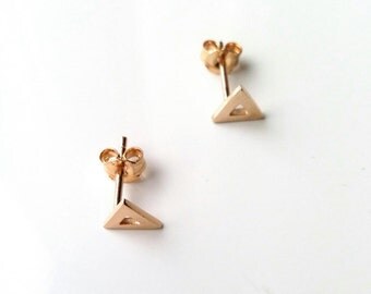 Earrings triangles, gold-plated 750/000 - chips triangles golden - triangle earrings, yellow gold 750 plaqted