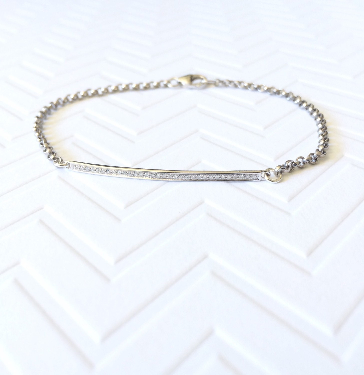 14k gold Pave diamond bar bracelet / skinny bar bracelet