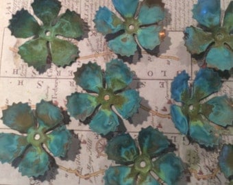 Verdigris copper brass floursh flourishes 6 pc