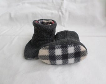 Gray and Plaid Fleece Baby Booties