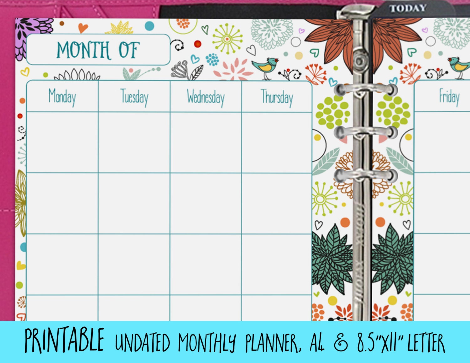 Monthly Planner Printable 2 Page Undated Monthly A4 8.5x11