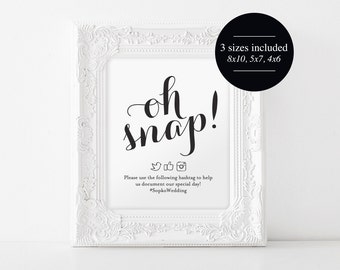 Oh Snap Wedding Sign, Wedding Hashtag Sign, Hashtag Sign, Wedding Printable, Wedding Reception Sign, PDF Instant Download #BPB133_30