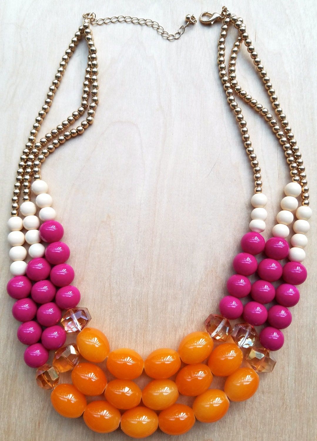 Orange Magenta & White Gemstone Layer Necklace