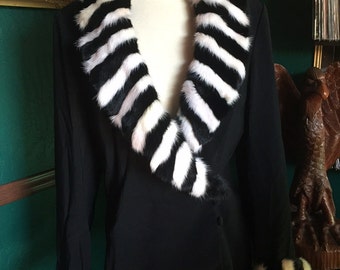 Vintage Black and white Zebra Jacket/Coat/fur Collar/Size12/Large