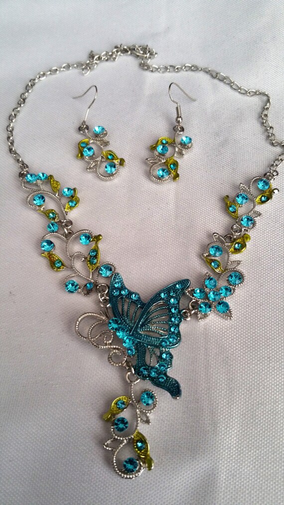 Butterfly Necklace and Earring Set by PatchworkBears on Etsy