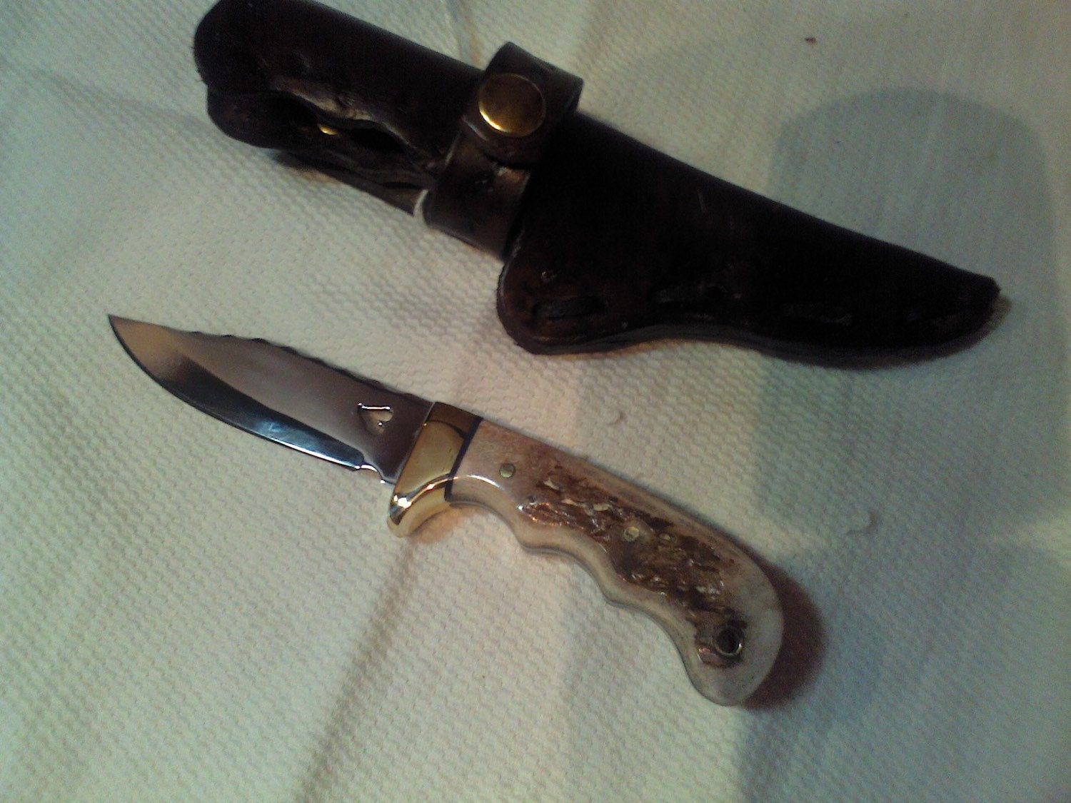 Elk Horn Knife with Brass and Sheath by VoslerCustomKnives on Etsy