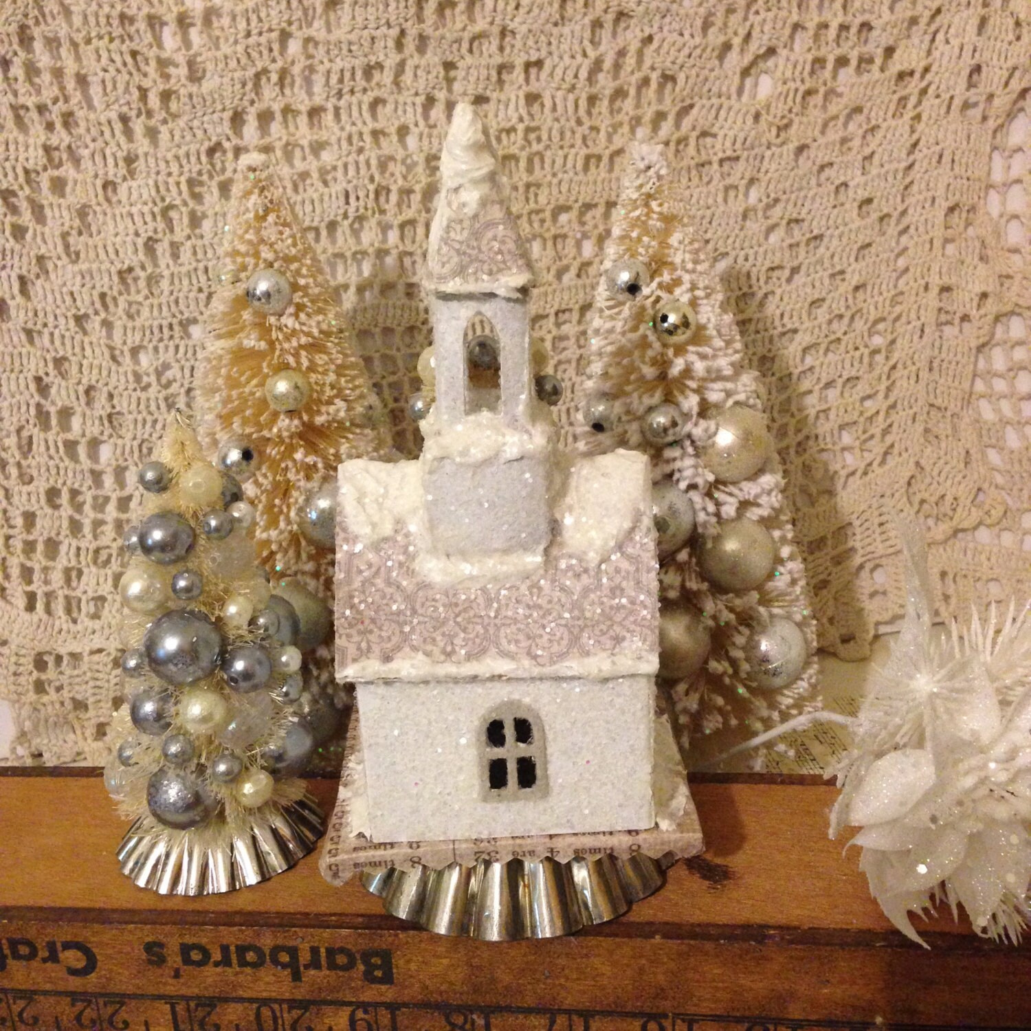 White Christmas Village Set Putz Church Holiday Church