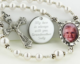 Wedding Rosary, Bride Rosary, Bridal Gift, Pearl Rosary, Personalized Rosary, Catholic Jewelry, Locket Rosary, Memorial Rosary, PMemoryWWp