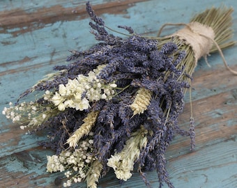 Lavender Wheat Oats Baby's Breath Dried Flower Bouquet