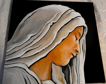 Oil Painting of Mary, Catholic Painting, Mother of God Oil Painting on Wood, Virgin Mary, Religious Christmas Gift,