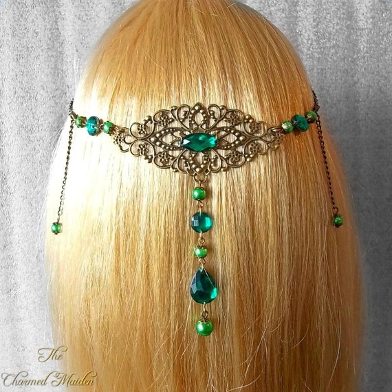 Green Renaissance Headdress Medieval Circlet by TheCharmedMaiden