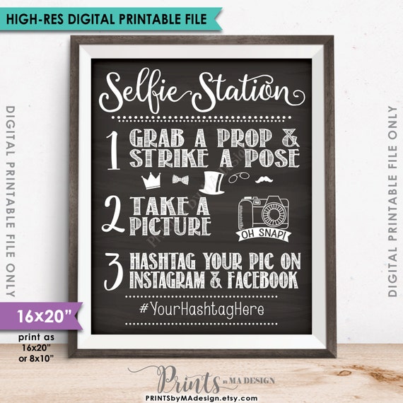 Selfie Station Sign Photobooth Hashtag Share on Social
