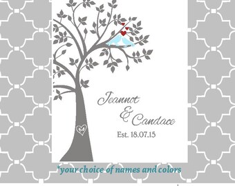 SVG love birds tree wedding date names digital file PNG EPS