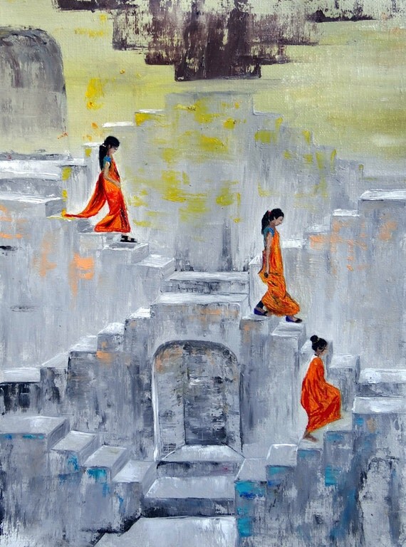 Bangladesh women Original contemporary oil painting. Wall