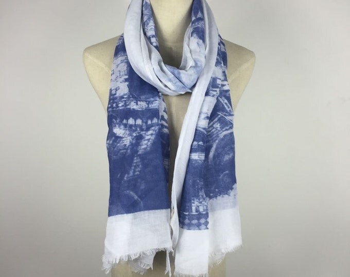 Christmas Gifts Ethnic Scarf Blue Ethnic Scarf Blue Scarf White And Blue Scarf Woman Accessories Gift For Her White Scarf Boho Blue Scarf
