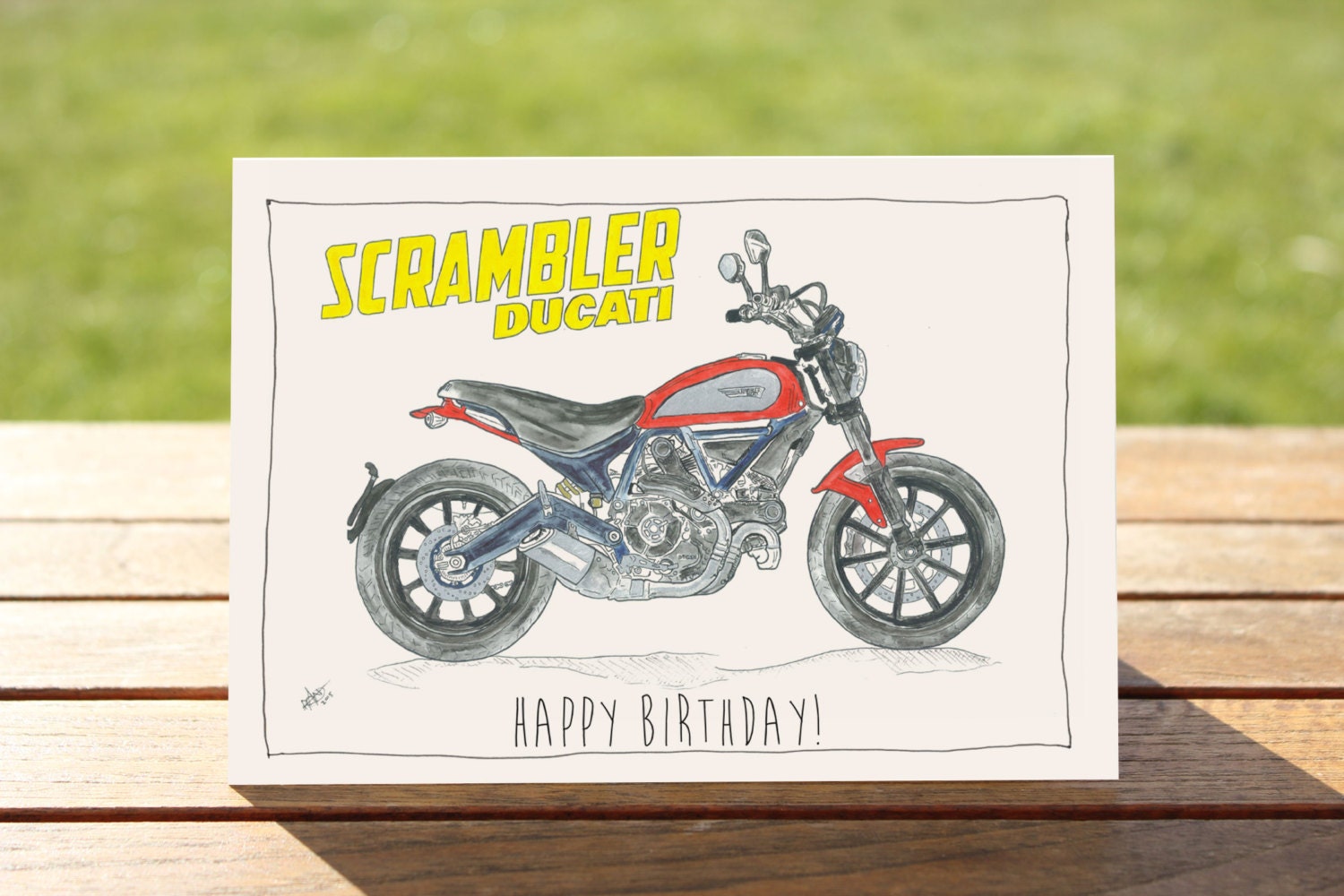 Motorcycle Birthday Card Red Scrambler A6 6 x