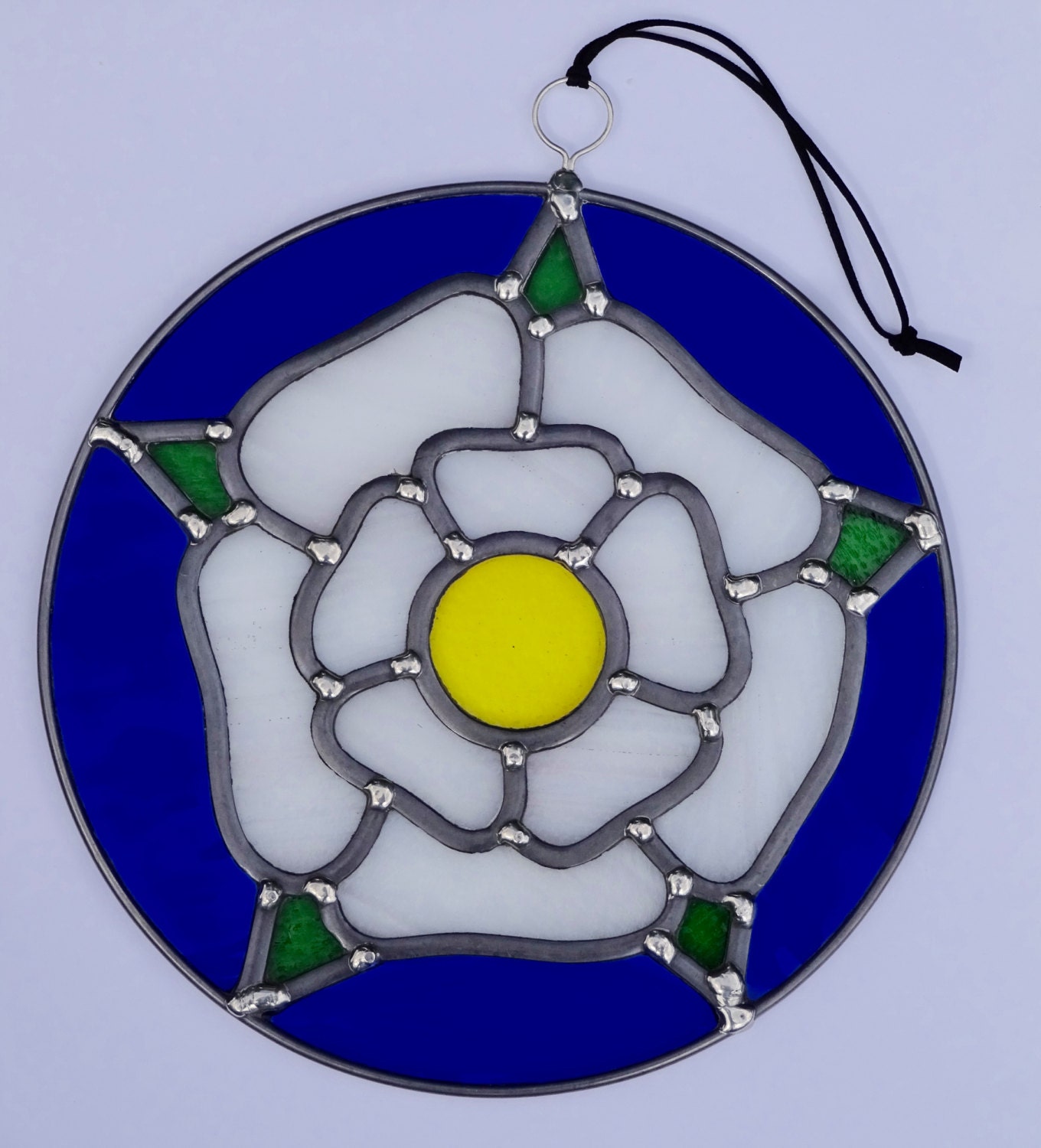 Ready to ship White Yorkshire Rose Stained Glass Garden Art