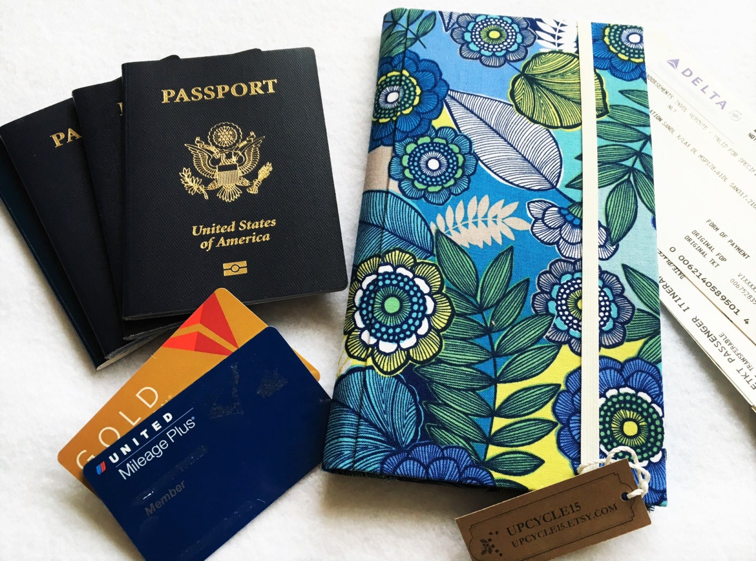 Family Passport Holder Floral Print Turquoise Great Gift